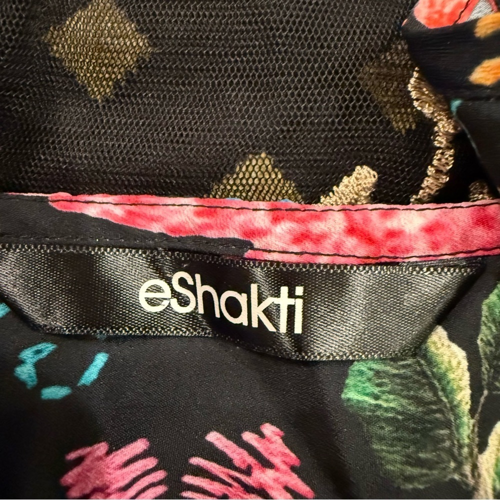 eShakti Maxi Dress Size 16 Black Floral Embroidery Tulle Overlay Ocean Bohemian - Picture 6 of 9